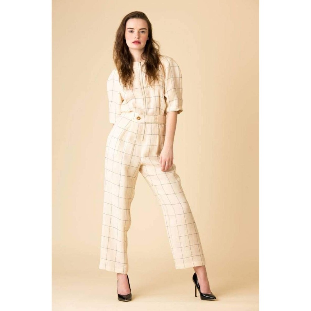 Sea New York Delaney Grid Linen Jumpsuit